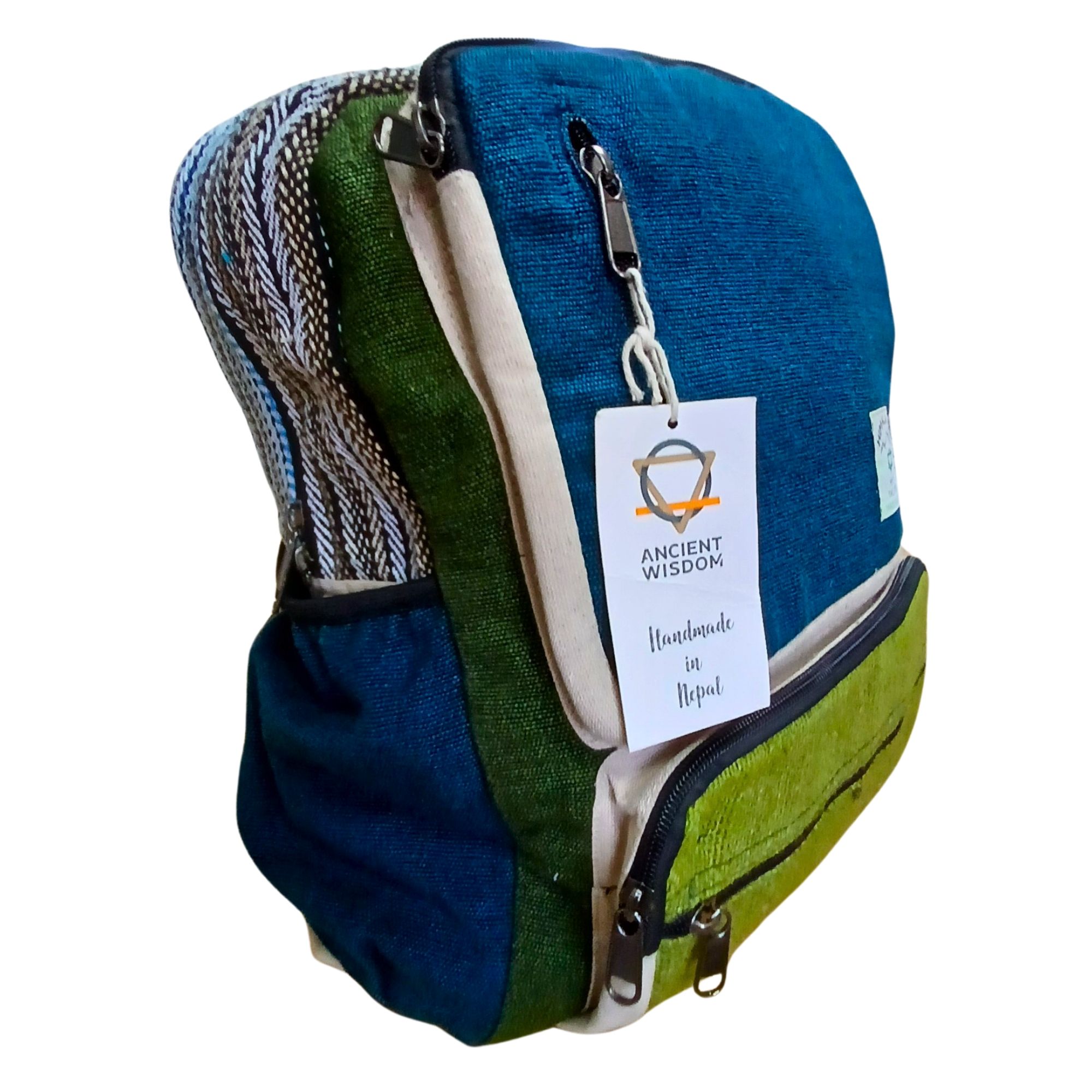 Large Boxy Hemp Backpack - Teal & Sage - Image 2