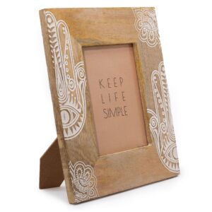 Lrg Mango Wood Picture Frame (for 13x18cm) 28x23x2cm - Hamsa - White